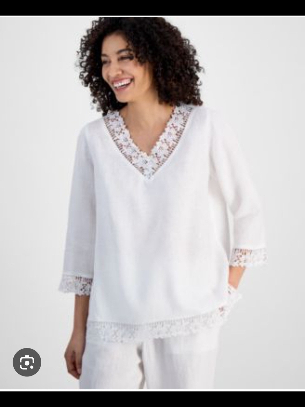 Charter Club Plus Size 100% White Linen Top with Lace Detail. Size XXL